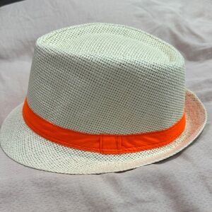 Cream Fedora Hat with Orange Band
